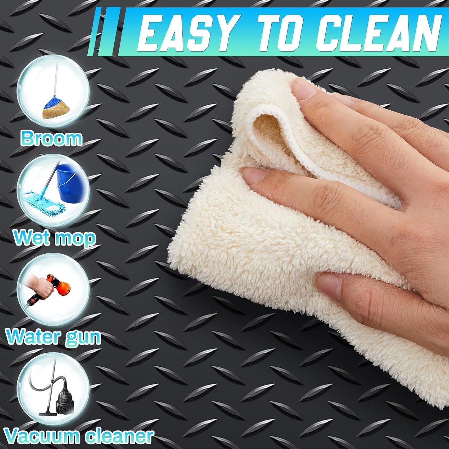 Breling 16 in x 10 ft Rubber Diamond Plate Rolls Mats, Heavy Duty Flooring Rug for Trailers Garage, PVC Water/Stain Outside Stall Resistant Parking Rv Tool(Black)