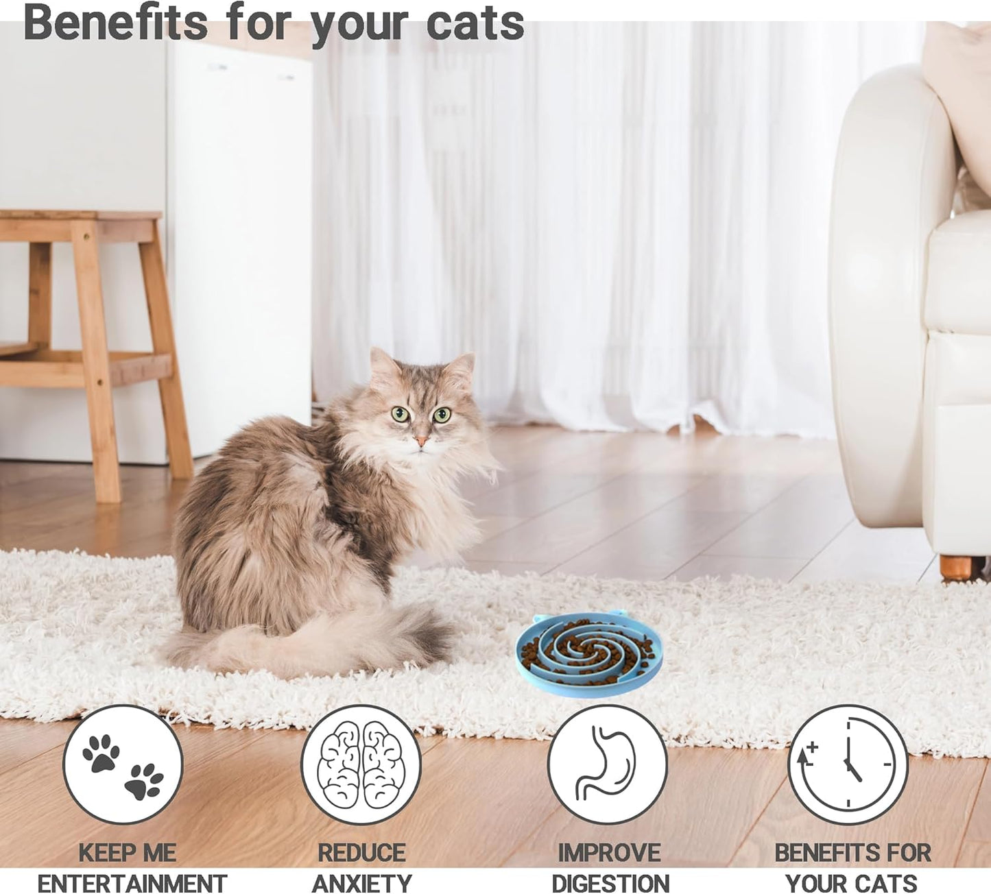 Slow Feeder Cat Bowl, Easy to Clean Silicone Bowl, Ideal for Dry and Wet Food (Green and Blue)