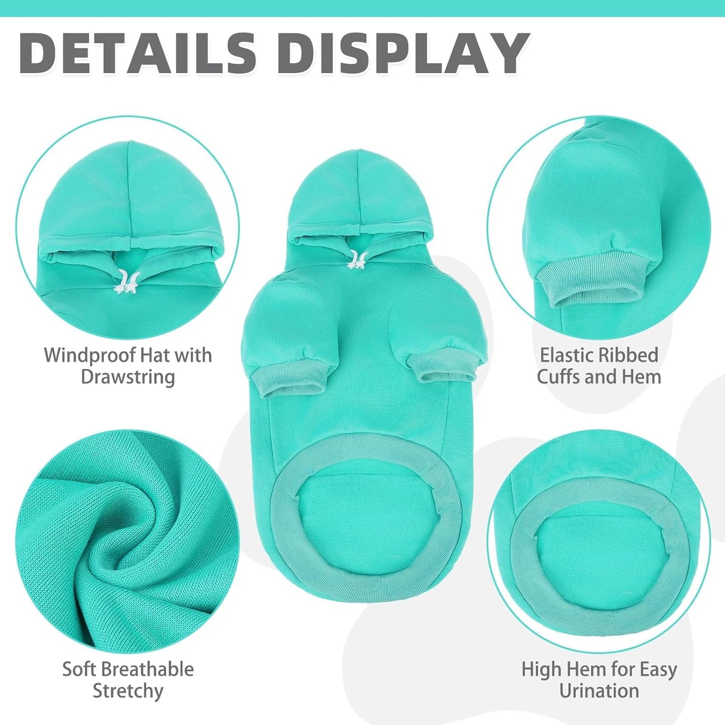 KOOLTAIL Basic Dog Hoodie - Soft & Warm Dog Hoodie Sweater with Leash Hole and Pocket, Dog Winter Coat, Cold Weather Clothes Sweatshirt for Small Medium Large Dogs Puppy Cat Boys Girls Lake Blue M