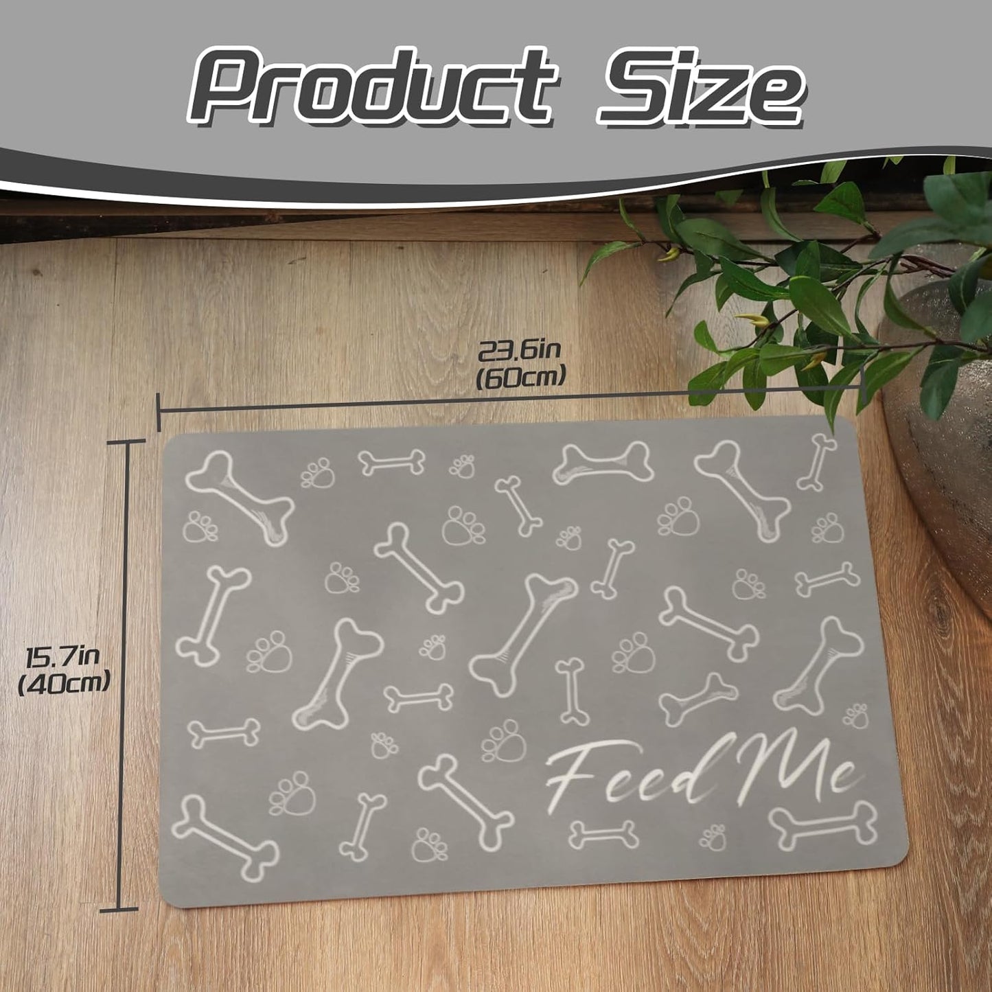 Le courant Dog Bowl Mats for Feeding, Cat Feeding Mat, Non-Slip Super Absorbent,No Stains Quick Dry Dog Water Dispenser.for Messy Drinkers.Easy Clean.Grey.Bone Printing-15.7x23.6 in