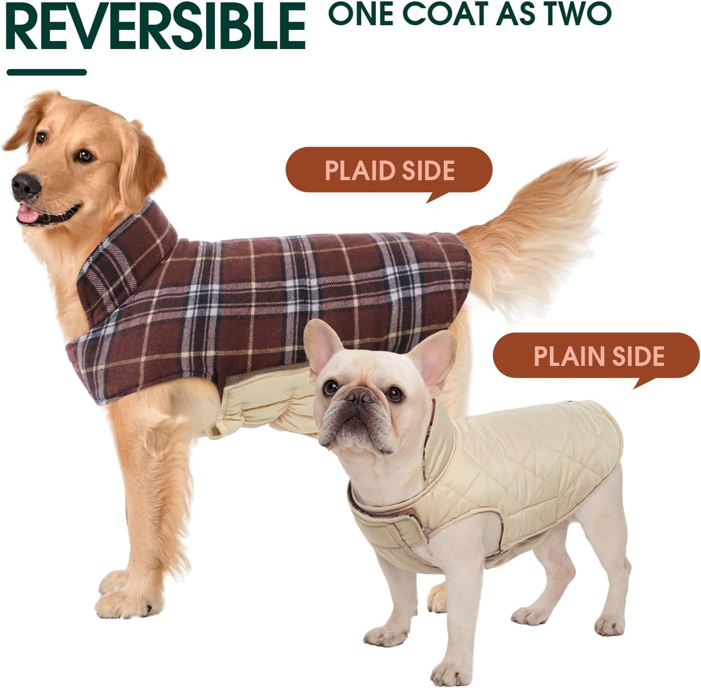 Kuoser Warm Dog Coat, Waterproof Dog Jacket for Extra Large Dogs, Adjustable Durable XL Doggie Winter Coat Reversible Cozy Puppy Cold Weather Apparel from Small to Large Breed, Brown XL
