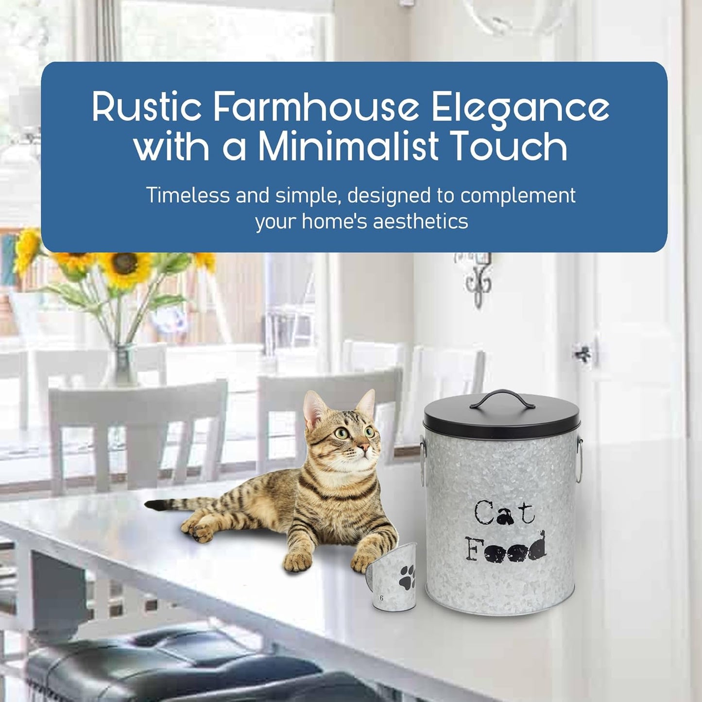 Medium Cat 30lb Pet Food Storage Canister with Scoop – Durable & Airtight for Freshnesss, Minimalist Design & Recyclable, Huge Large Metal Container (Cat Bin - Medium Size)