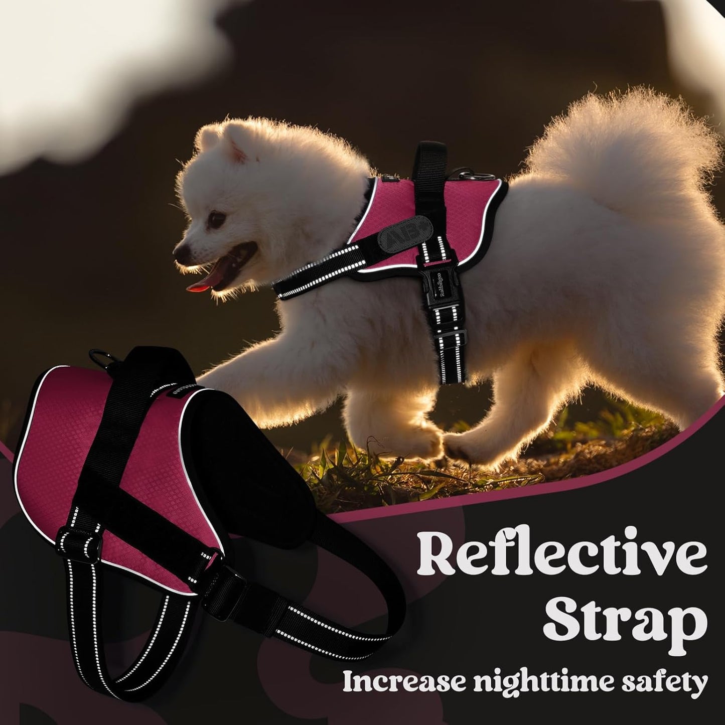 rabbitgoo Dog Harness for Large, Easy On Pet Vest with One Buckle, No Pull Adjustable Service Harness with D-Ring & Handle, Reflective for Safety Walking, Training, Pink, L
