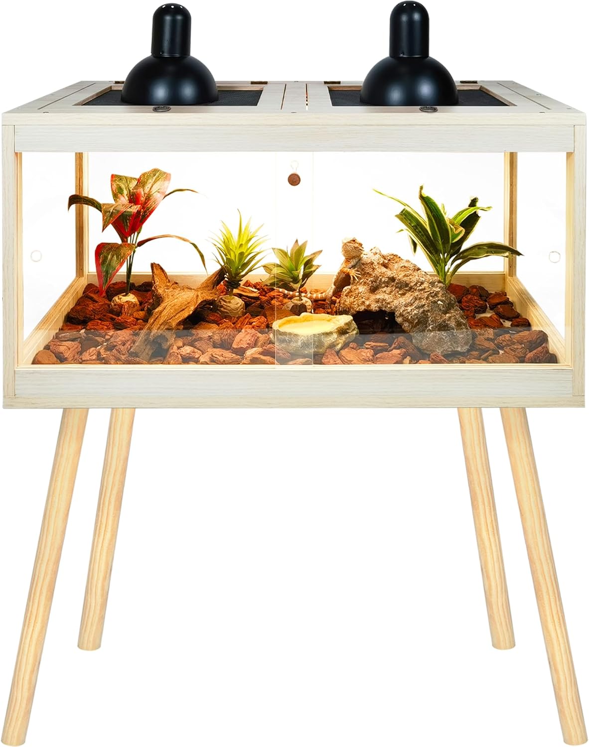 Bearded Dragon Tank with Legs Up to 77 Gallons, Tortoise Habitat with Metal Mesh Top, Reptile Enclosure Lockable Design, Snake Tank (Oak, 62 Gallon, 40" L x 20" W x 47.6" H)