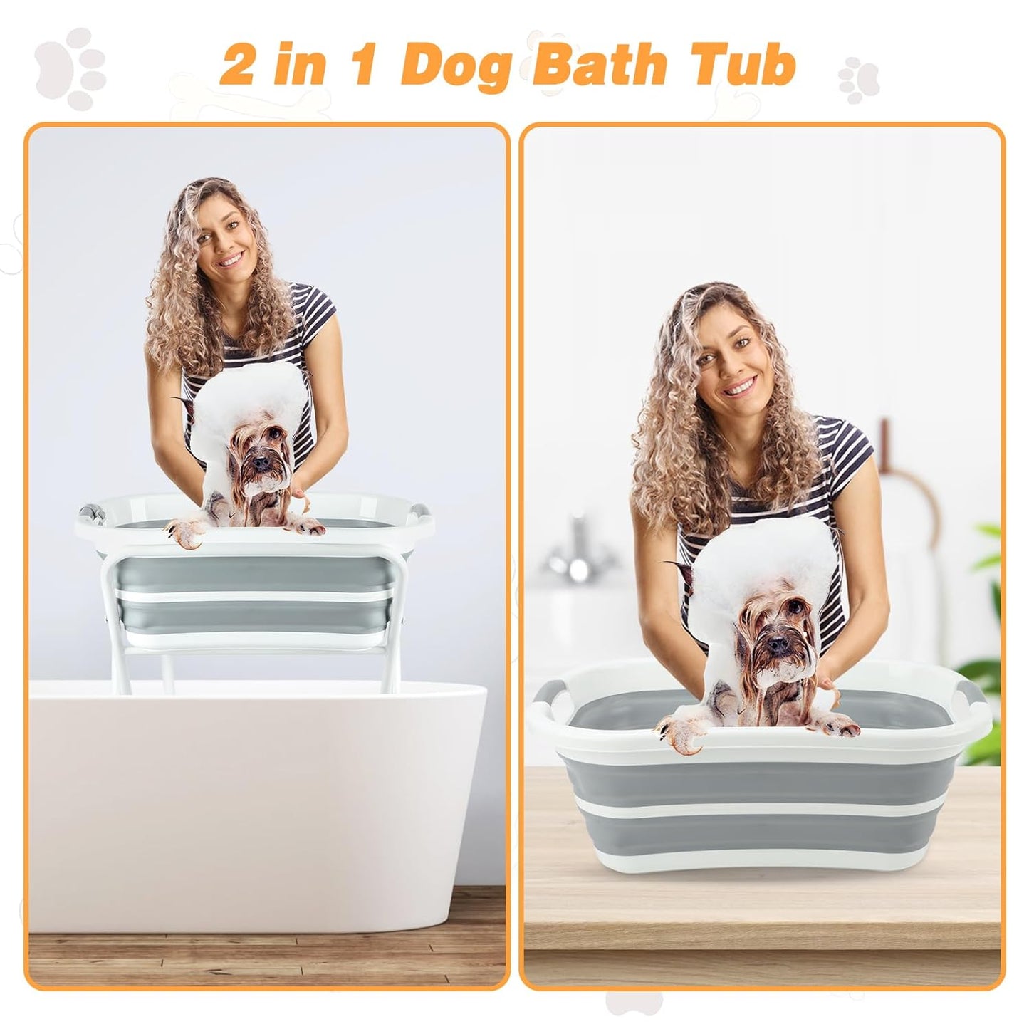 BWOGUE 2 in 1 Portable Dog Bath Tub Elevated Collapsible Dog Bathtub Washing Station with Drainage Hole for Bathing, Shower and Grooming, Pet Tub for Puppy Small Medium Dogs Indoor and Outdoor