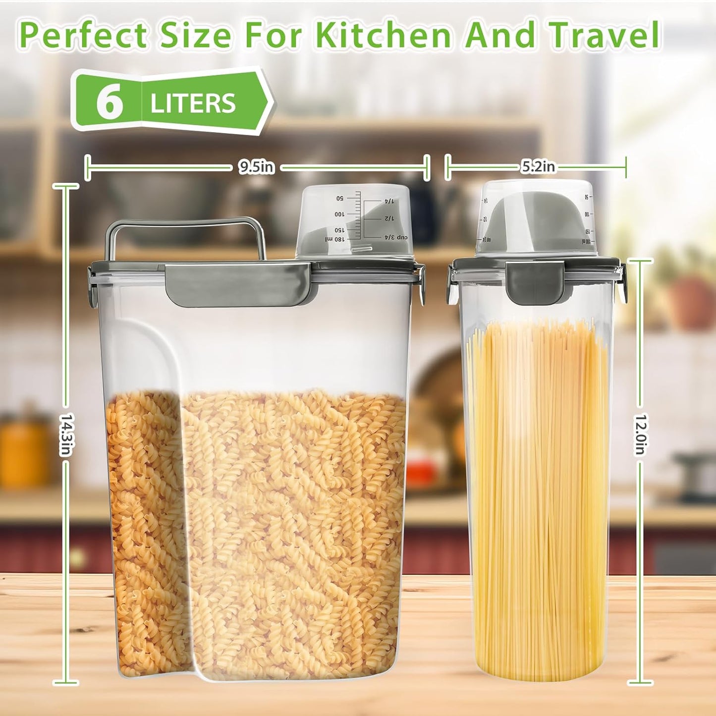 Rice Storage Container, 5 to 10lb Dry Food Airtight Dispenser, Pet Dog Cat Food Canister, BPA Free Clear Plastic Kitchen and Pantry Organization Bin for Oatmeal, Grain, Cereal, Pasta, Flour
