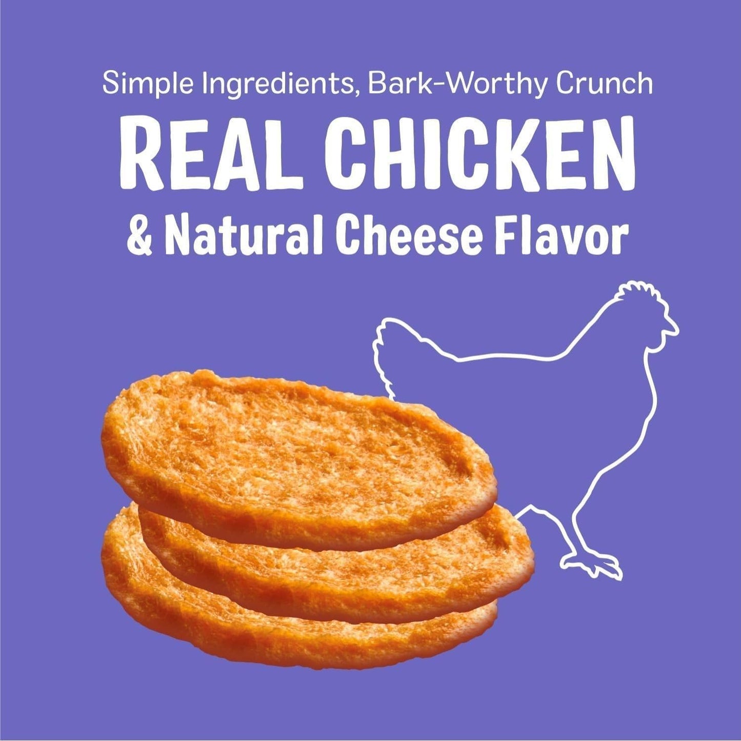Three Dog Bakery Bark’N Crunch! Chicken Chips, Cheese Flavor, Crunchy Treat for Dogs, Two Ingredients, High Protein Snacks, No Artificial Flavors or Colors, Made in The USA, 4 oz