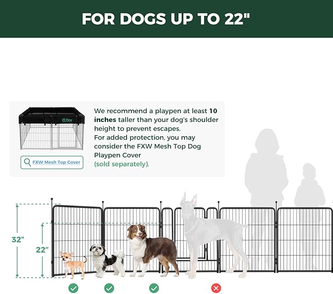 FXW Rollick Unleashed Dog Playpen for Indoor, Yard, RV Camping, 32 inch 48 Panels for Small and Medium Dogs, Black│Patented