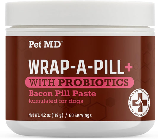 Pet MD Wrap-A-Pill with Dog Probiotics - Pill Wrap for Dogs Medicine - Easy-to-Use Paste to Hide Capsules, Create Pockets and Treats for Dogs - Bacon (4.2oz)