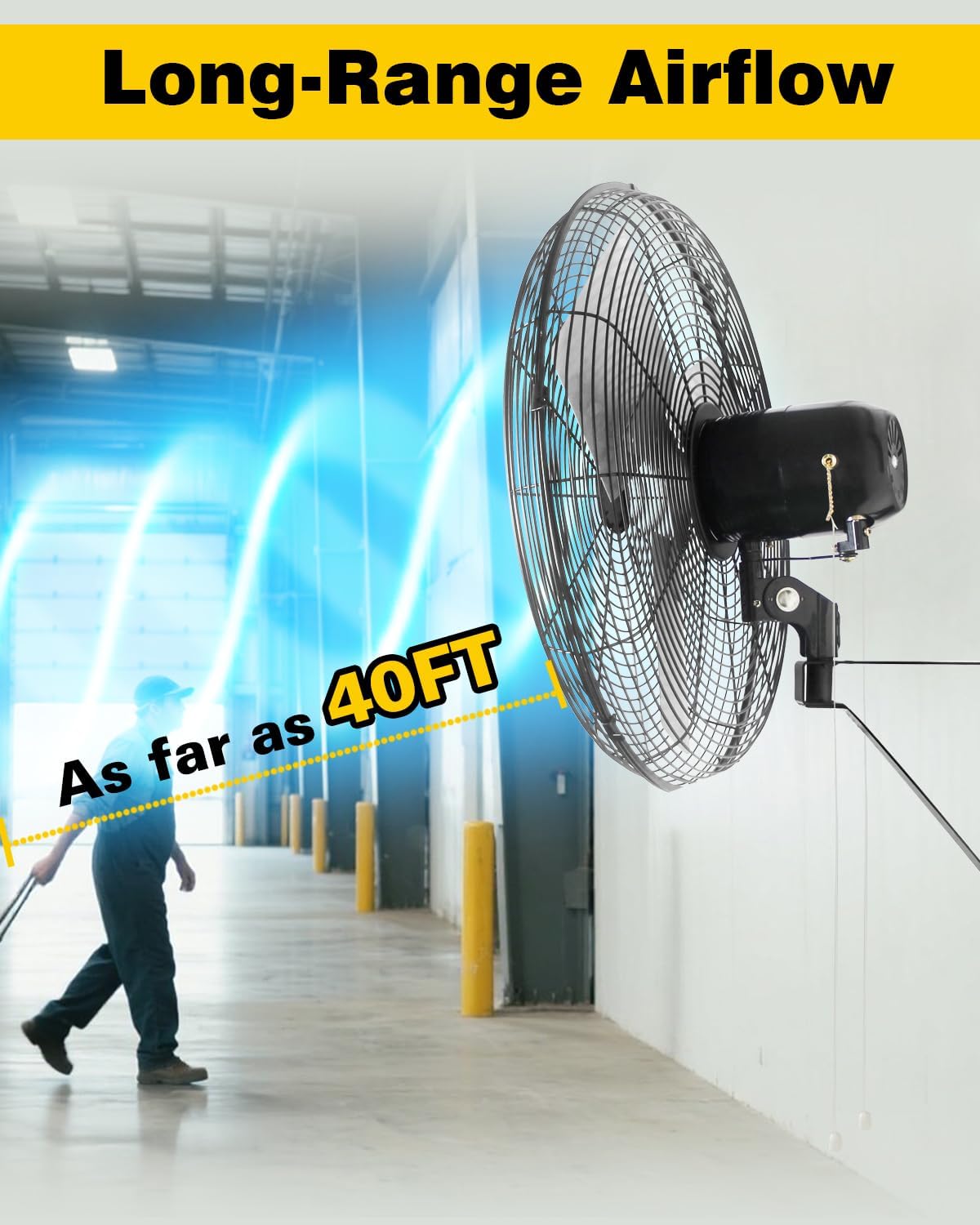 VENTISOL 20 Inch Wall Mount Fan Oscillating, 5500 CFM High Velocity Industrial Fans with 3 Speeds for Garage, Shop, Warehouse, Workshops, Cover Patio, ETL Listed