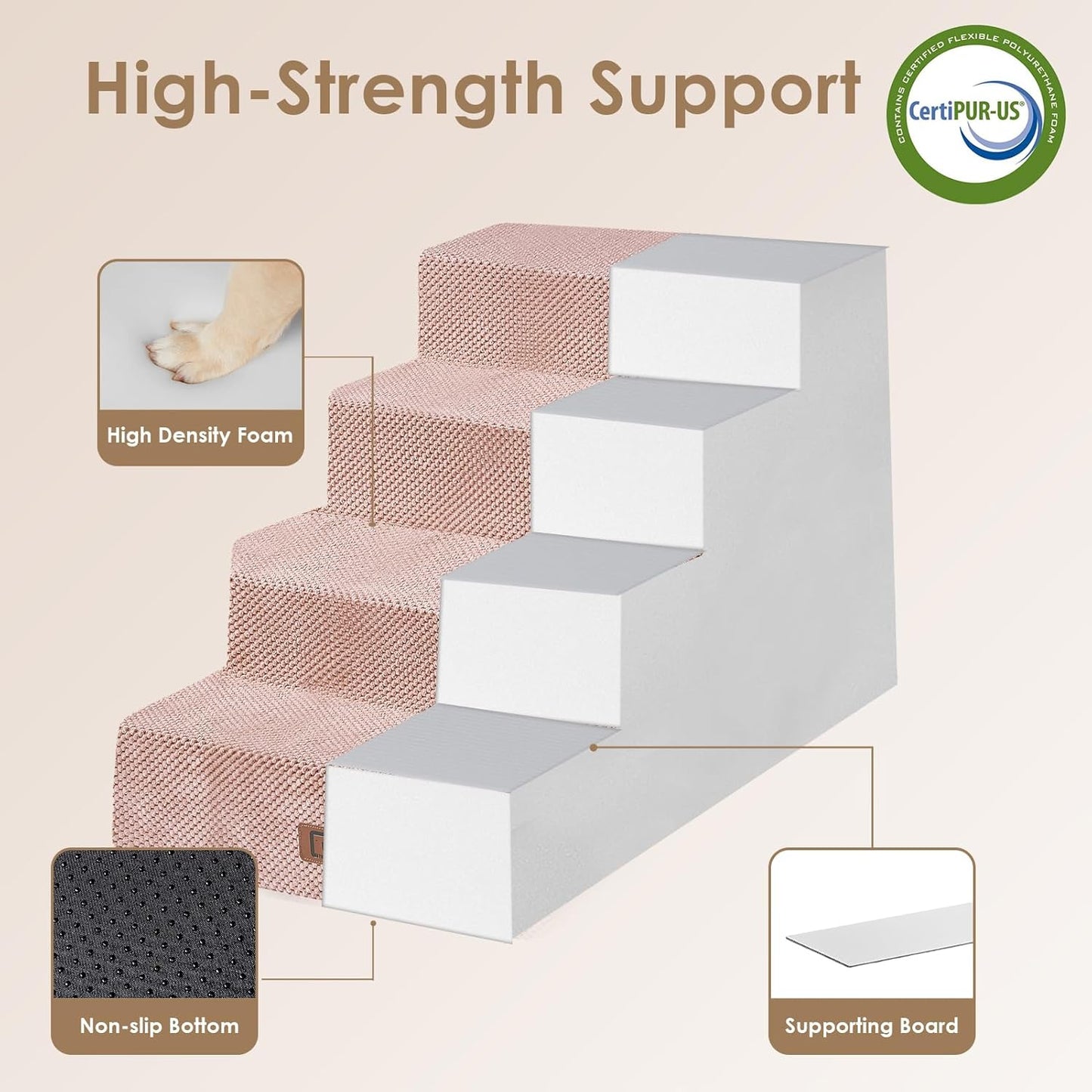 EHEYCIGA Dog Stairs for Bed 20" H, 4-Step Extra Wide Dog Steps for High Bed, Pet Steps for Small Dogs and Cats, Non-Slip Balanced Pet Ramp Indoor, Pink