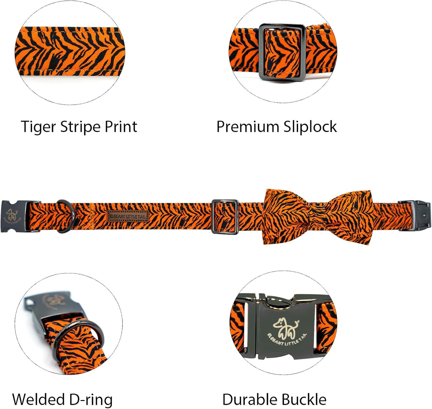 Elegant little tail Dog Collar, Tiger Print Pet Collar Fashion Boy Dog Collars Durable Metal Buckle Dog Collars Cotton Pet Adjustable Dog Collars for Small Puppy