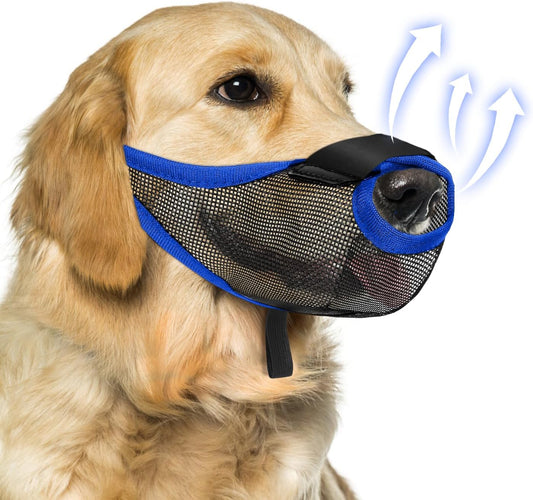 Dog Muzzle, Soft Air Mesh Muzzle for Small Medium Large Dogs Anti Biting Barking Chewing Scavenging, Breathable Adjustable Loop Pets Muzzle with Front Opening Design Allows Panting Drinking (Blue,XL)