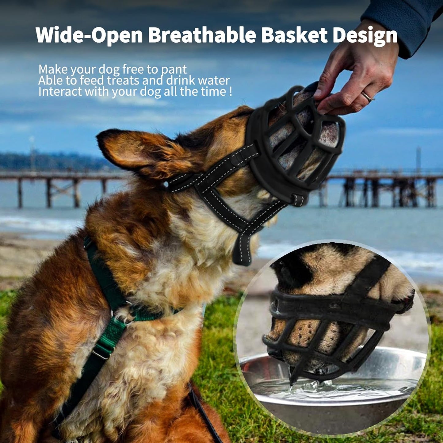 BARKLESS Dog Muzzle, Soft Basket Silicone Muzzle for Dogs to Prevent Biting and Chewing, Breathable Cage Mouth Cover for Training, Allows Drinking and Panting, Used with Collar