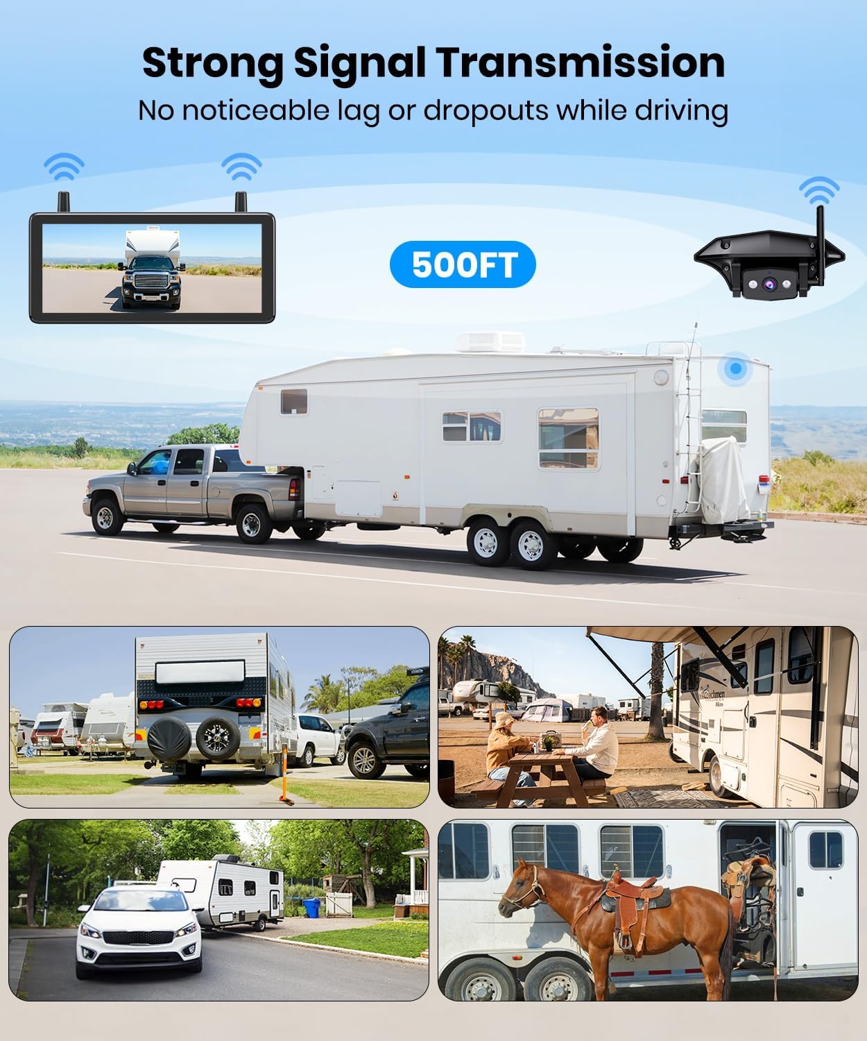 AUTO-VOX RV Backup Camera Wireless Plug and Play: Pre-Wired for Furrion System, IR Night Vision, HD 1080P 7.2'' DVR 3-Channels, Stable Signal & Wide Angle Rear View Camera for Trailer Camper Motorhome