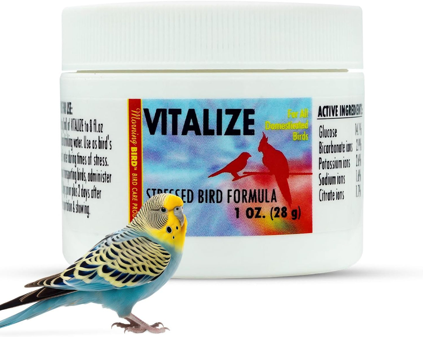 Morning Bird Vitalize, Supplement for Sick, Injured, or Stressed Caged Birds; Dehydration and Exhaustion Treatment for Parakeets, Cockatiels, Budgies, Finches, Canaries, and Parrots, 1 oz
