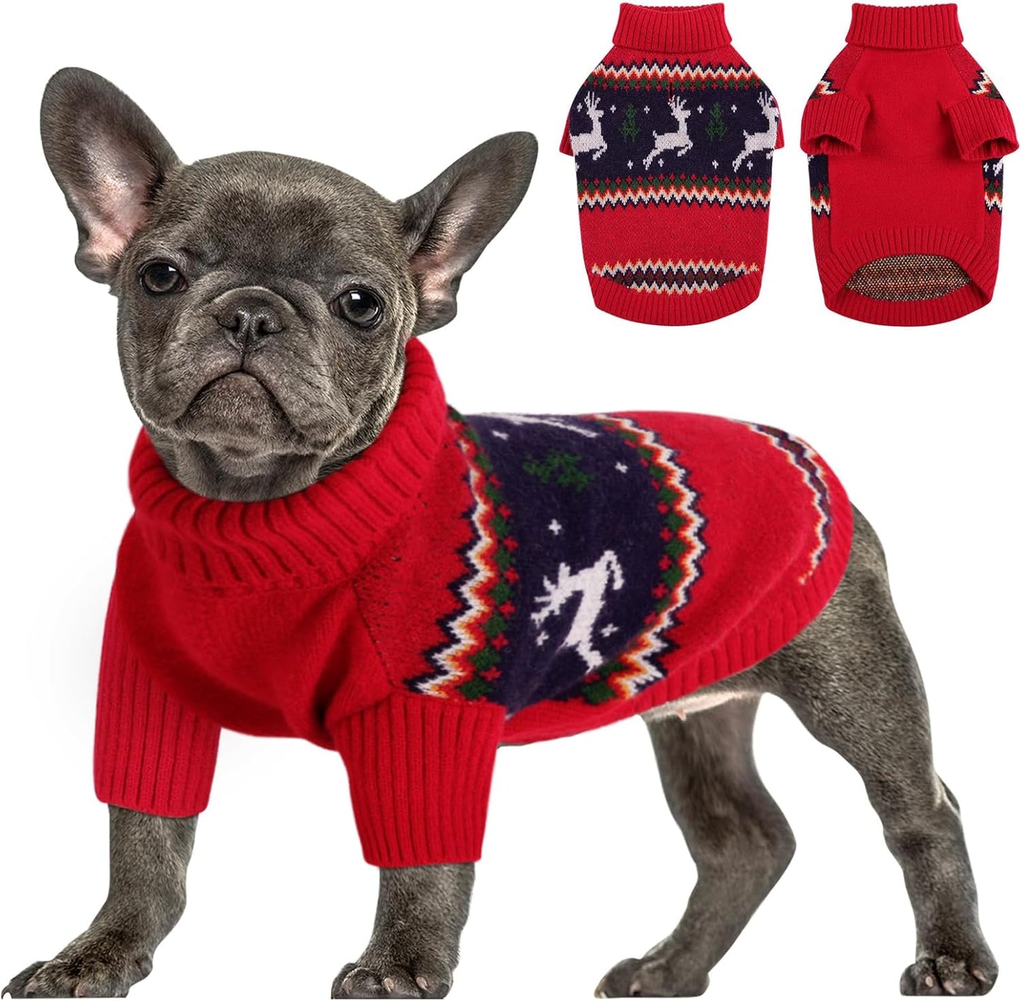 Queenmore Christmas Dog Sweater,Knitted Pullover Christmas Clothes for Dogs,Turtleneck Doggy Christmas Outfit, Warm Dog Sweaters for Small Dogs Boys or Girls XL
