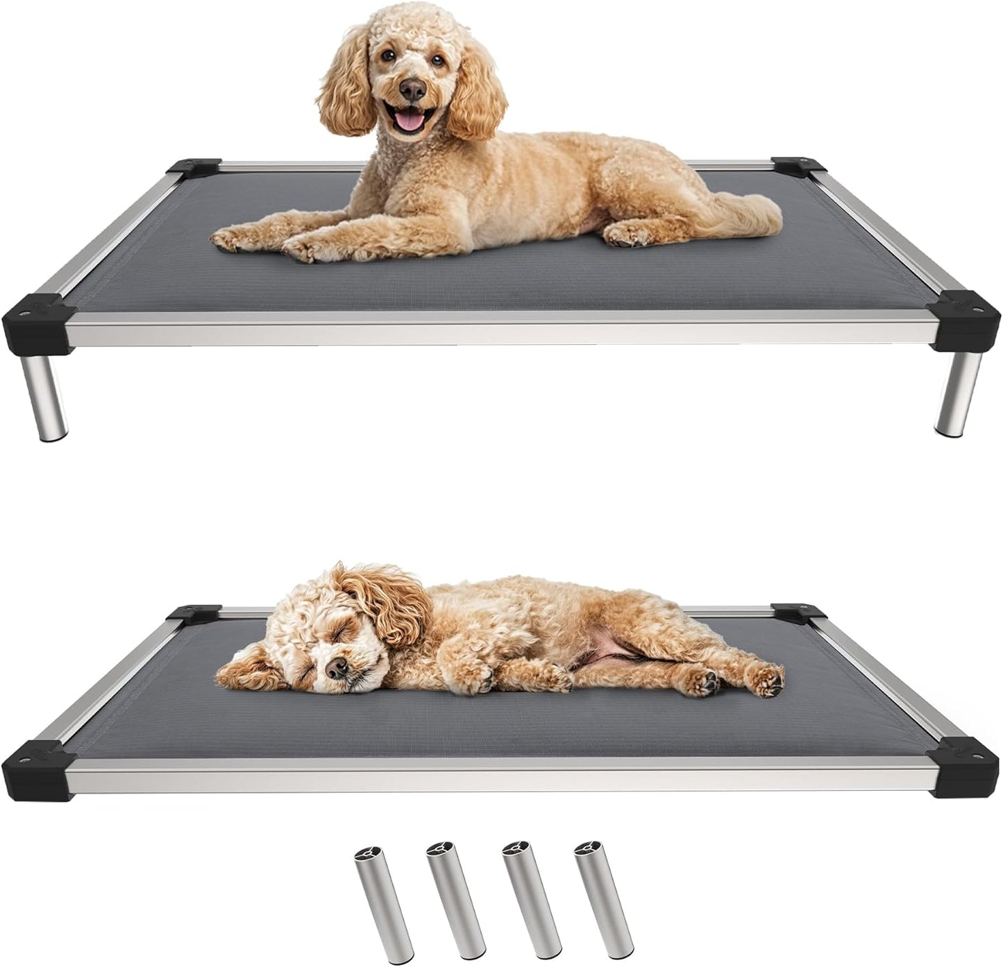FXW TitanNest Chew-Proof Elevated Dog Bed, Raised Cot for Indoor/Outdoor/Camping Use, Durable & Washable Padded Pet Bed for Small Dogs, 36.0" L x 24.0" W x 4.5" H, Gray