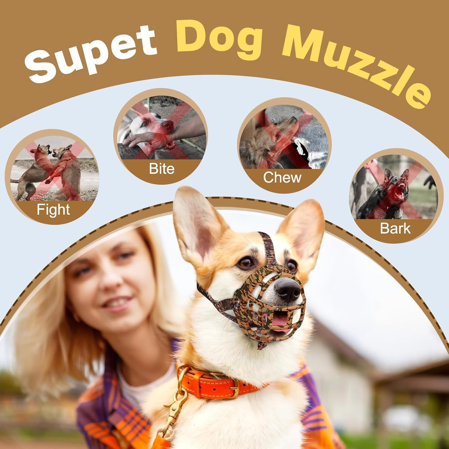 Basket Muzzle to Prevent Biting, Dog Muzzle for Large Medium Small Dogs Allows Panting Drinking Anti Chewing, Perfect for Grooming Trimming Training and Aggressive Reactive Dogs (Brown, Size 3)