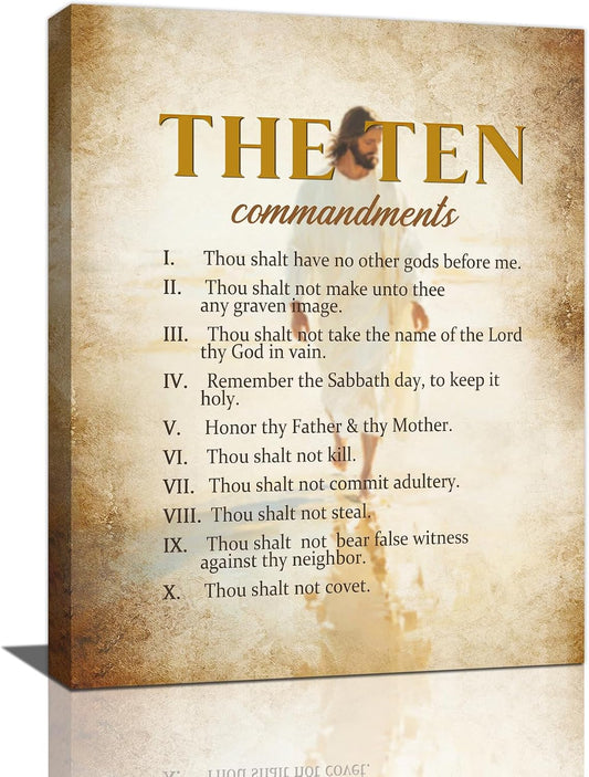 The Ten Commandments Christian Pictures Wall Art, Bible Verse Jesus Bathroom Wall Decor Religion Scripture Framed Painting Religious Canvas Artwork for Church Bedroom Living Room 16"L x 12"W