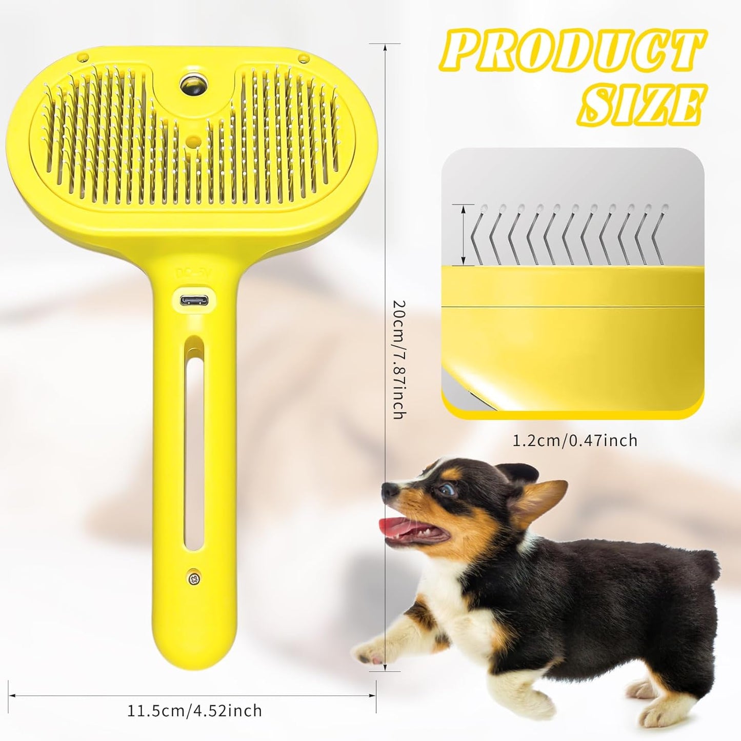 QOQ Self-Cleaning Spray Cat Brush for Shedding, Removes Static Flying Hair, and Works Wonders for Both Long and Short-Haired Pets 2 In 1 Cleaning Brush for Cats And Dogs Grooming (Yellow)