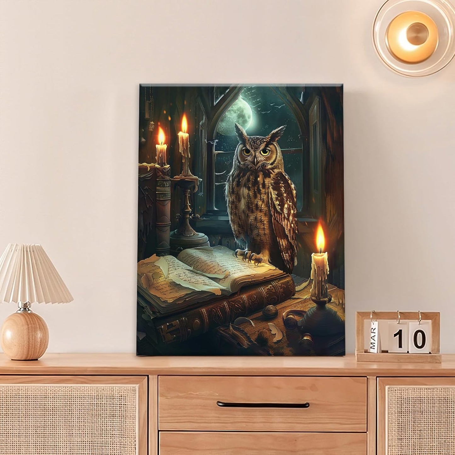Owl Book Wall Art Vintage Canvas Wall Decor Prints Framed Painting Owls Pictures Gifts Artwork for Bathroom Living Dining Bedroom 16"x20"