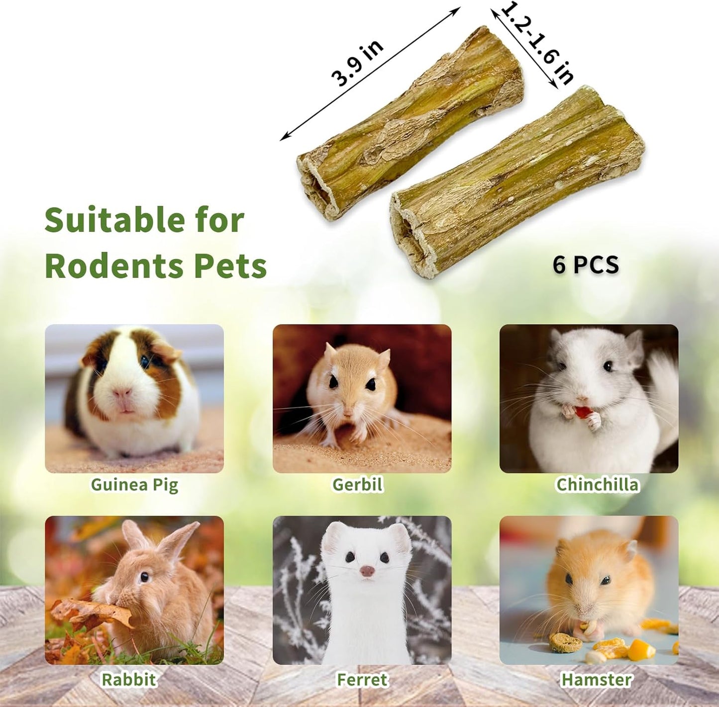 Fhiny Rabbit Chew Toys, 6 PCS 3.9" Natural Papaya Wood Chew Sticks Guinea Pig Treats for Dental Care Bunny Treats for Rabbits Small Pet Molar Snacks for Bunny Guinea Pig Chinchilla Hamster Gerbil