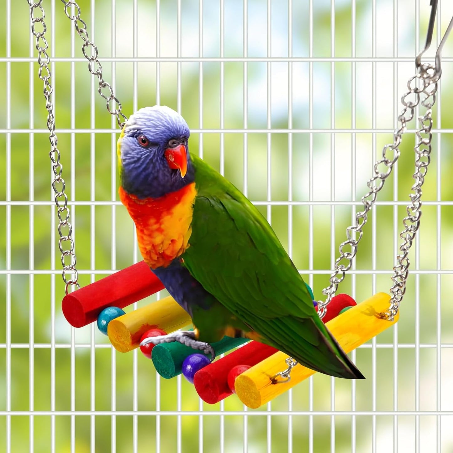 Bird Swing Toys, Parakeet Toys Natural Birds Toys Bird Cage Accessories, Swinging Chewing Hanging Standing Parakeet Swings Suitable for Budgerigar, Parakeet, Conure, Lovebird, Cockatiel