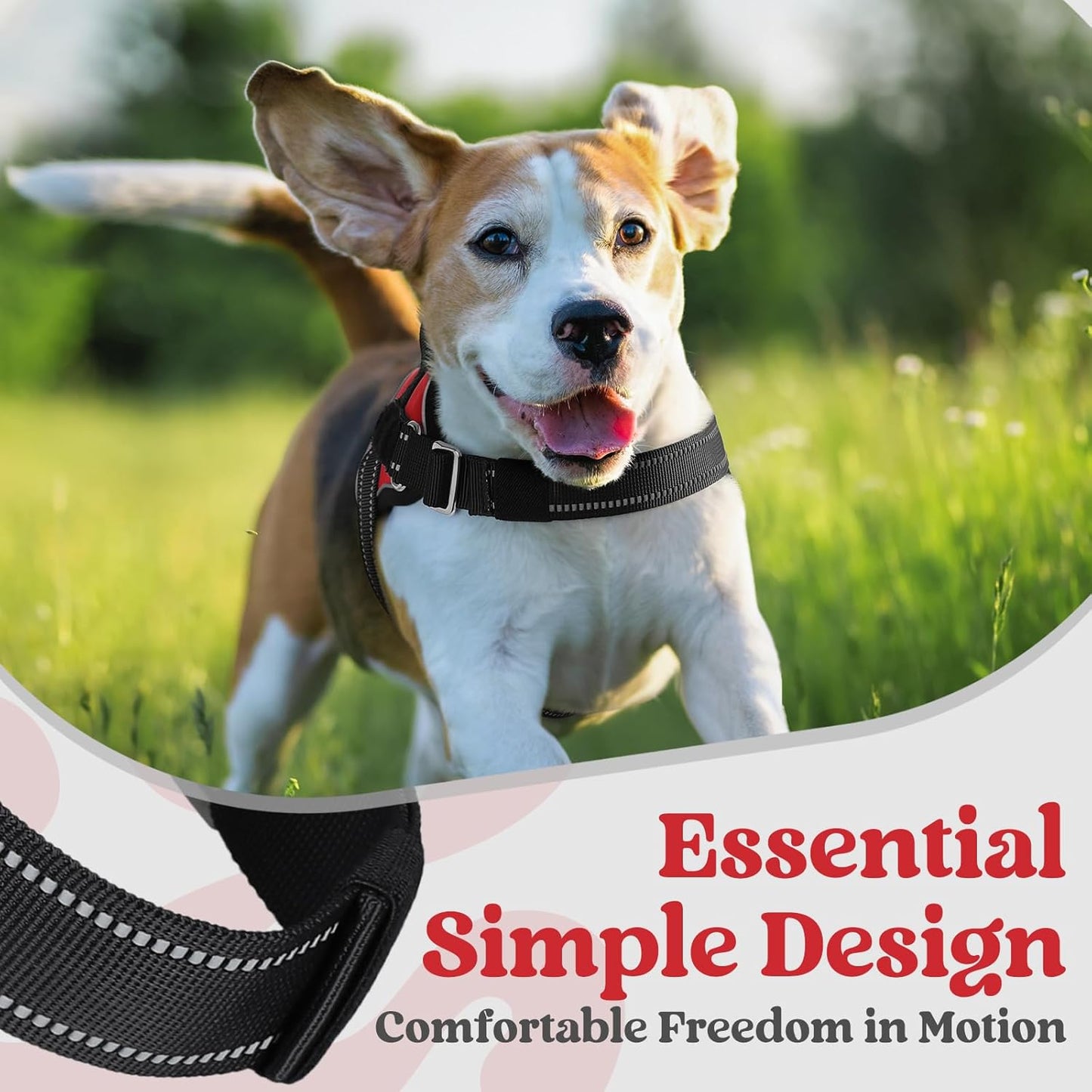 rabbitgoo Dog Harness Medium Sized, Easy On Pet Vest with One Buckle, No Pull Adjustable Service Harness with D-Ring & Handle, Reflective for Safety Walking, Training, Red, M