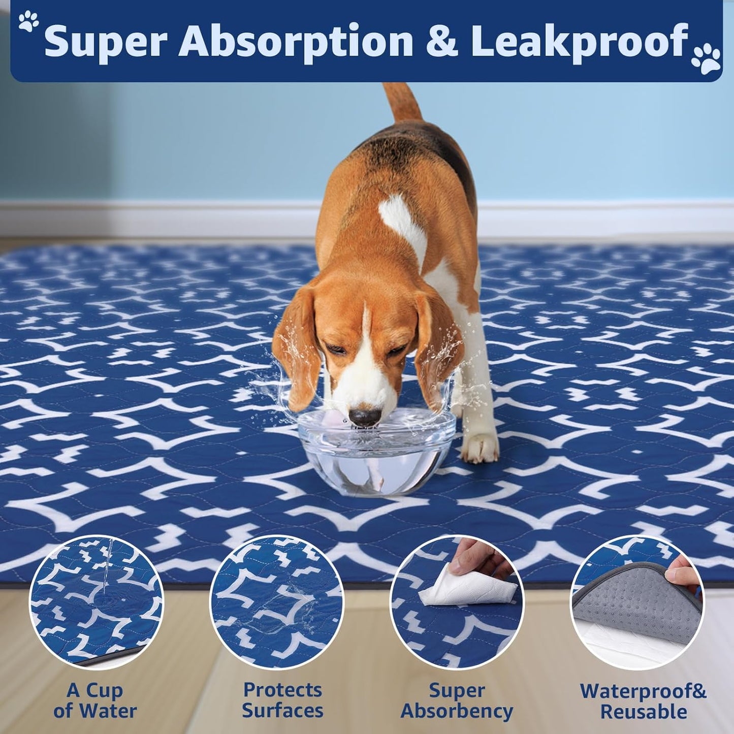 LOOBANI Washable Pee Pads for Dogs: 65"x 48" Extra Large Reusable Puppy Pads,1 Pack Absorbent Whelping Pad Leakproof Dog Playpen Mat, Waterproof Non-Slip Dog Training Pads for Floor, Crate, Potty