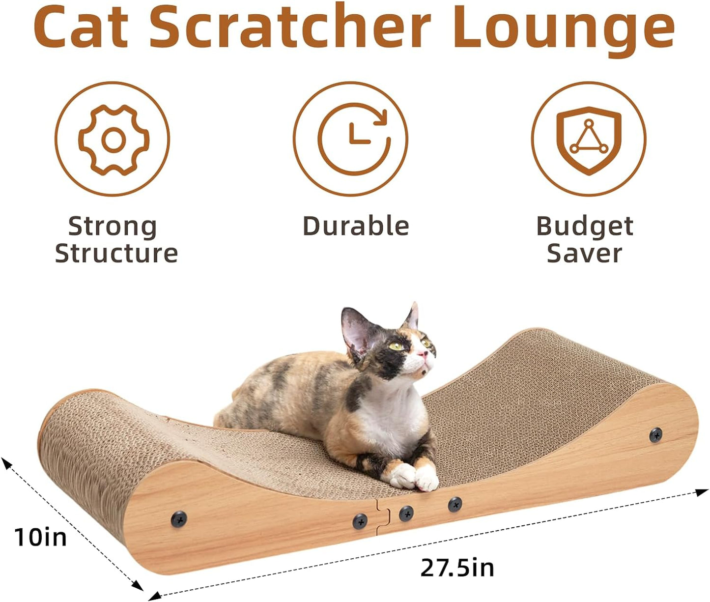 Nekosan Cat Scratcher Cardboard Bed, 27.5" Extra Large Cat Scratch Sofa Bed, Cat Scratcher Lounge Bed for Indoor Cats, 27.5 x 10 Inches Cat Couch Bed - Scratching Board