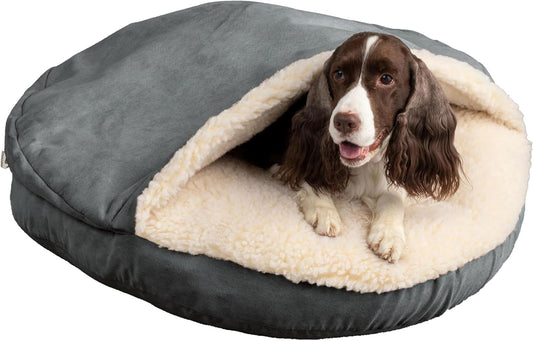 Snoozer Luxury Cozy Cave Dog Bed - Indoor Dog Bed with Cover Cave, Covered Calming Burrow for Small Sized Pets with Blanket Attached, Enclosed, Washable - Small, Anthracite