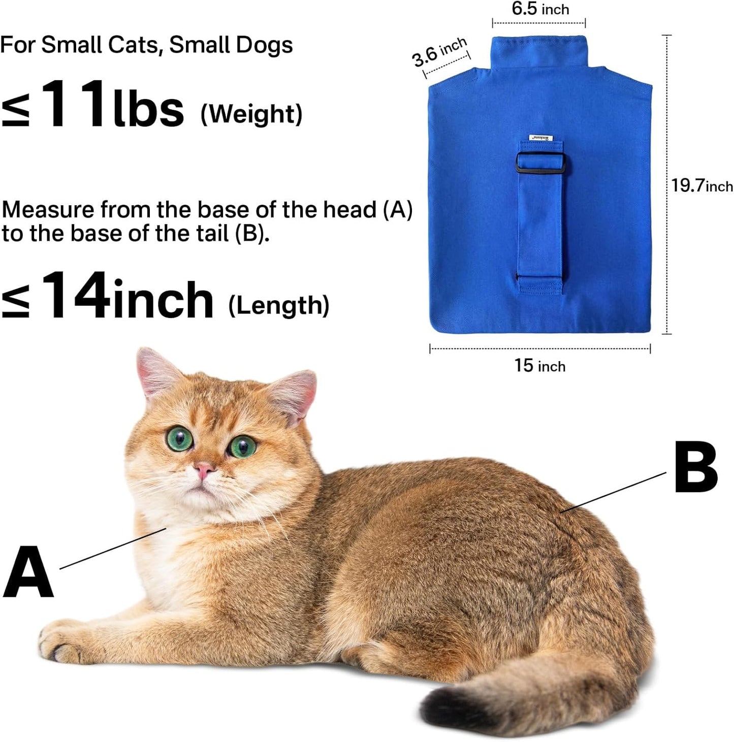 [Cozy Travel] Cat Carrier Pouch, Soft Cat Carrier for Small Cats, Carrying Sack, Restraint Bag for Nail Trimming, Vet Visits, Giving Meds, Dental Care, Car Travel - Klein Blue