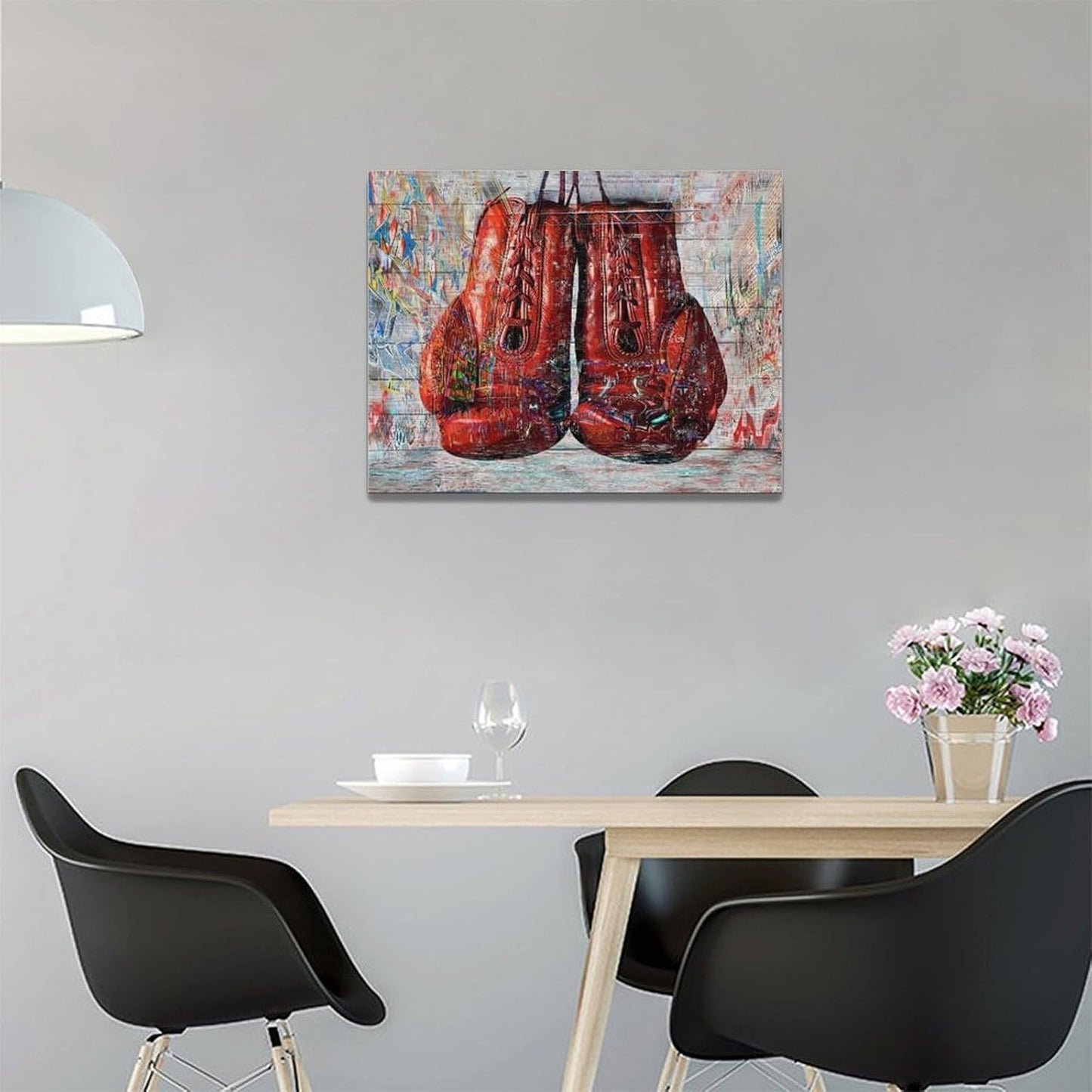 Quorin Banksy Graffiti Boxing Wall Art Red Boxing Gloves Pictures Gym Sport Wall Decor Canvas Print Painting Artwork for Gym Living Room Bedroom 12"x16"