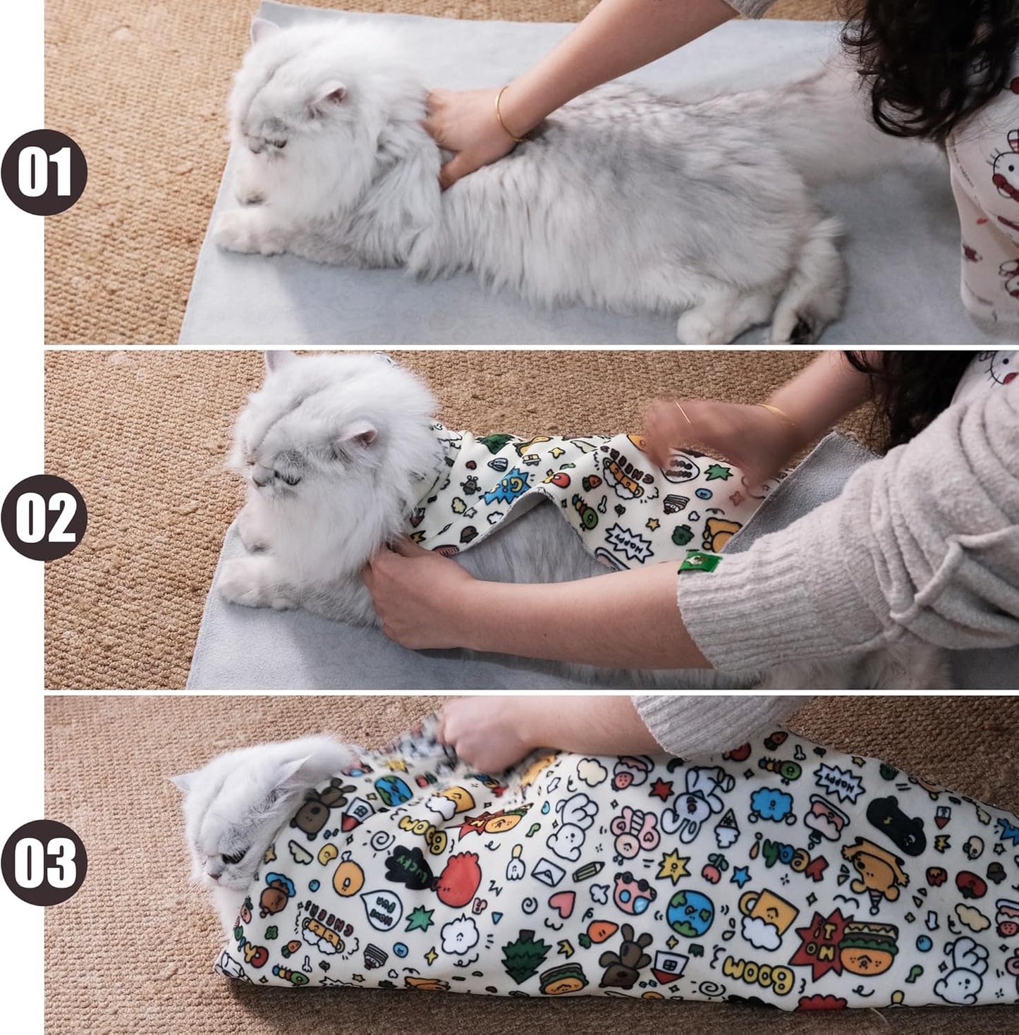 21.7" Cat Grooming Wrap Cat Wrap for Cutting Nails Cat Restraint for Nail Clipping Cat Swaddle Wrap Cat Burrito Wrap M(Within 6lbs) Anti-Scratch Anti-Escape Multifunctional Pet Tool