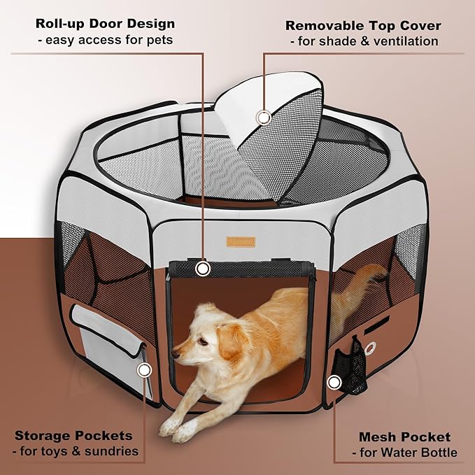 Dog Playpen, Portable Pet Play Pen for Cat, Puppies, Rabbits, Chickens, Foldable Large-Capacity Pet Tent for Indoor/Outdoor Travel Camping (Size XL Without Carry Bag)