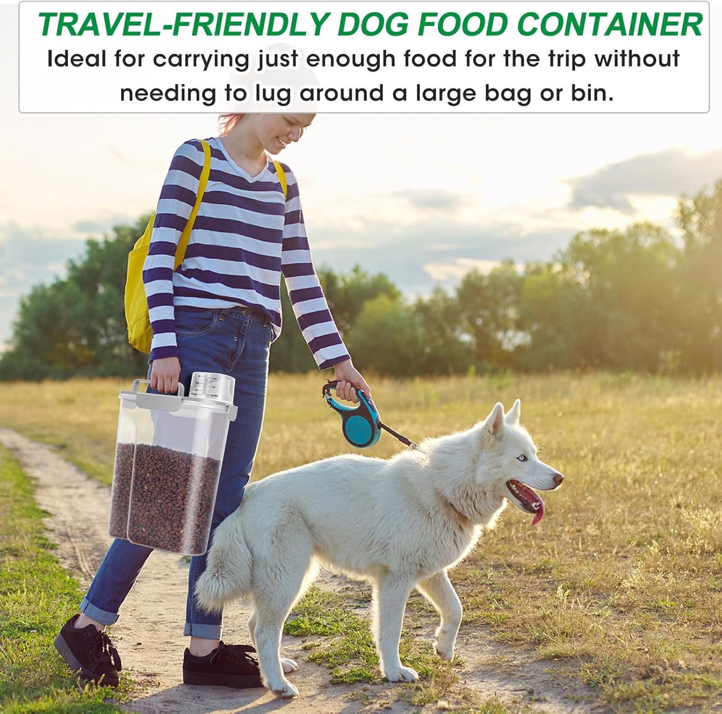 TBMax Cat Dog Food Storage Container 5 to 7 lbs with Pet Can Cover and Mixing Spoon, Airtight Pet Food Bird Seed Dispenser, Portable Travel Kibble Container for Travel Daily Use