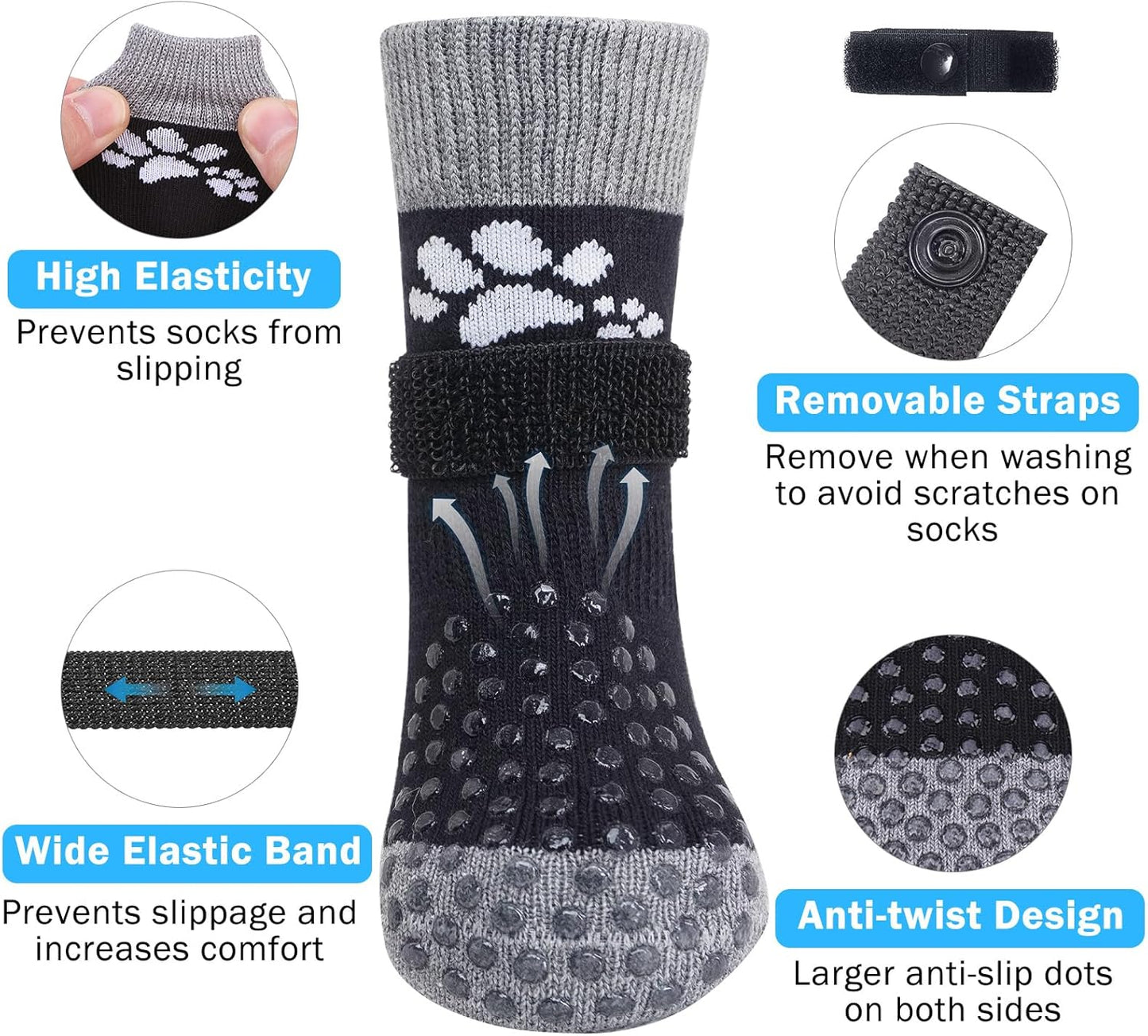 SCENEREAL Anti Slip Dog Sock to Prevent Licking Paws for Hardwood Floors, Boots & Paw Protector Shoes for Hot/Cold Pavement with Grippers, Double Sides Grips for Small Medium Large Senior Dogs, S