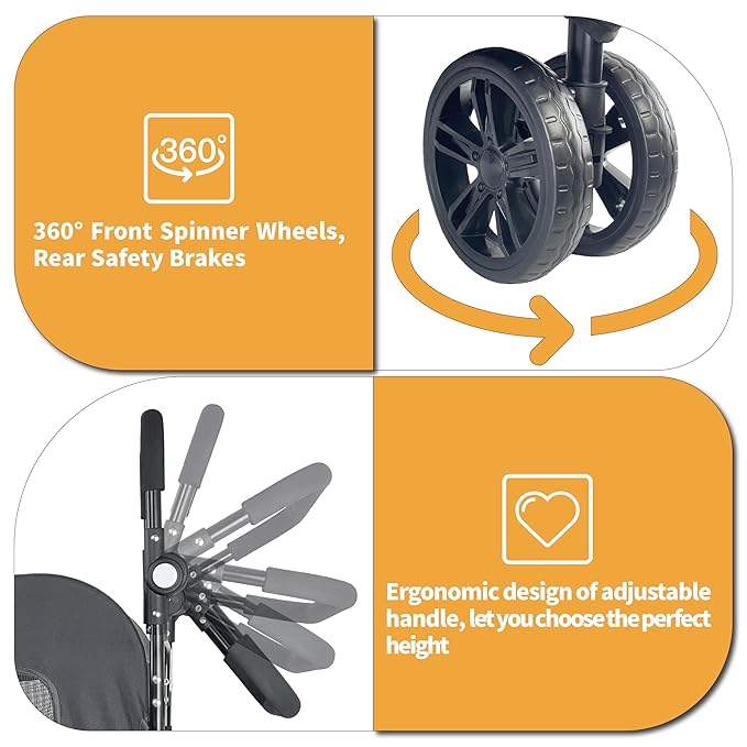 Extra Large Dog Stroller for Medium & Large Pets - Foldable Design, Adjustable Handle, Up to 130 lbs(Black)