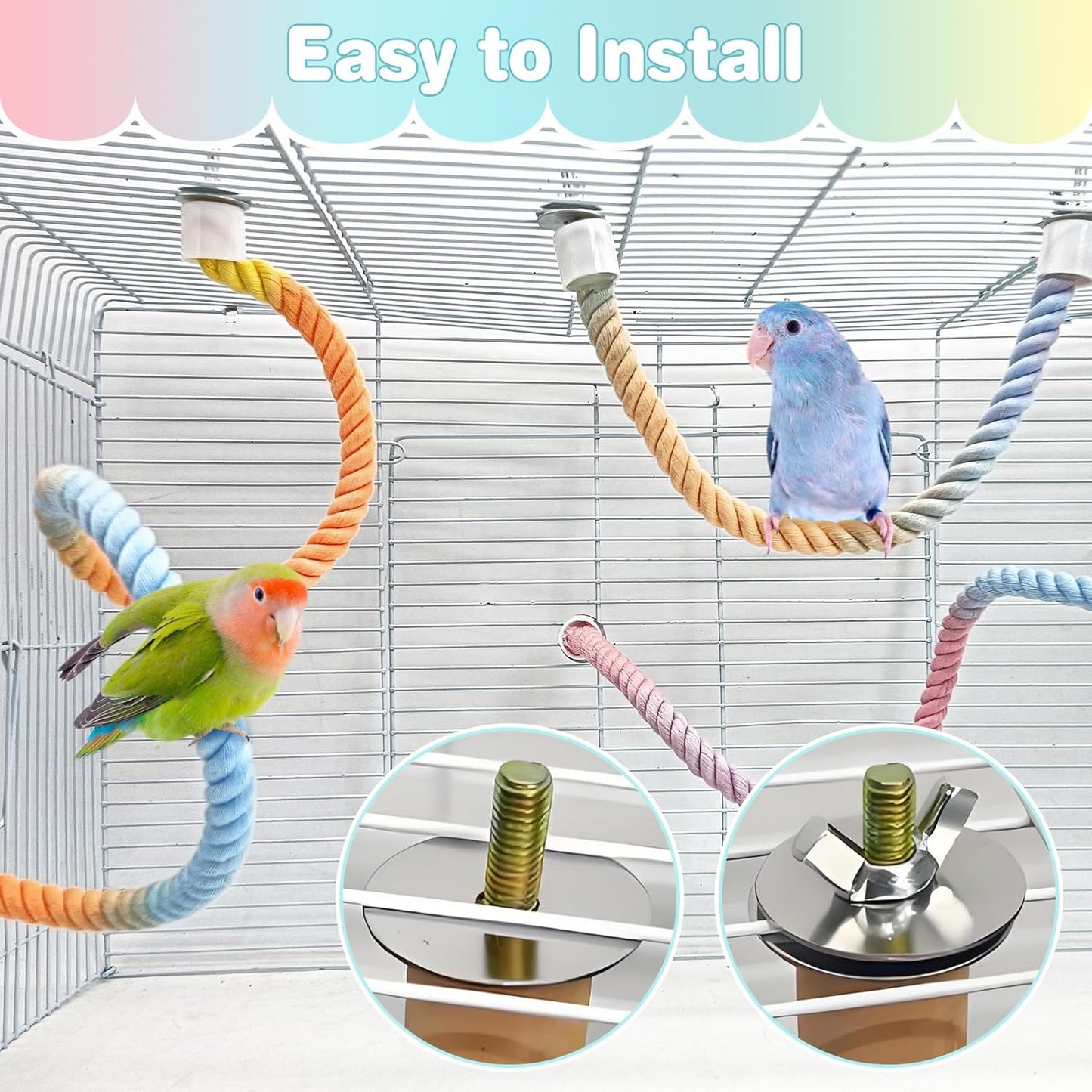 BNOSDM 3 Pcs Rope Perches for Bird Cages Gradient Sunset Color Bendable Climbing Rope Ladders & Swings Birds Cage Accessories Toy for Parakeets, Budgies, Cockatiels, Conures, Lovebirds