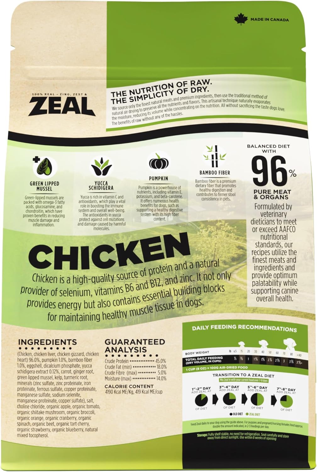 ZEAL Canada Air-Dried Chicken Recipe for Dogs - High Protein, Natural Superfoods, Nutrient Rich, No Fillers, Grain Free, Complete & Balanced (Chicken, 2.2 lb)