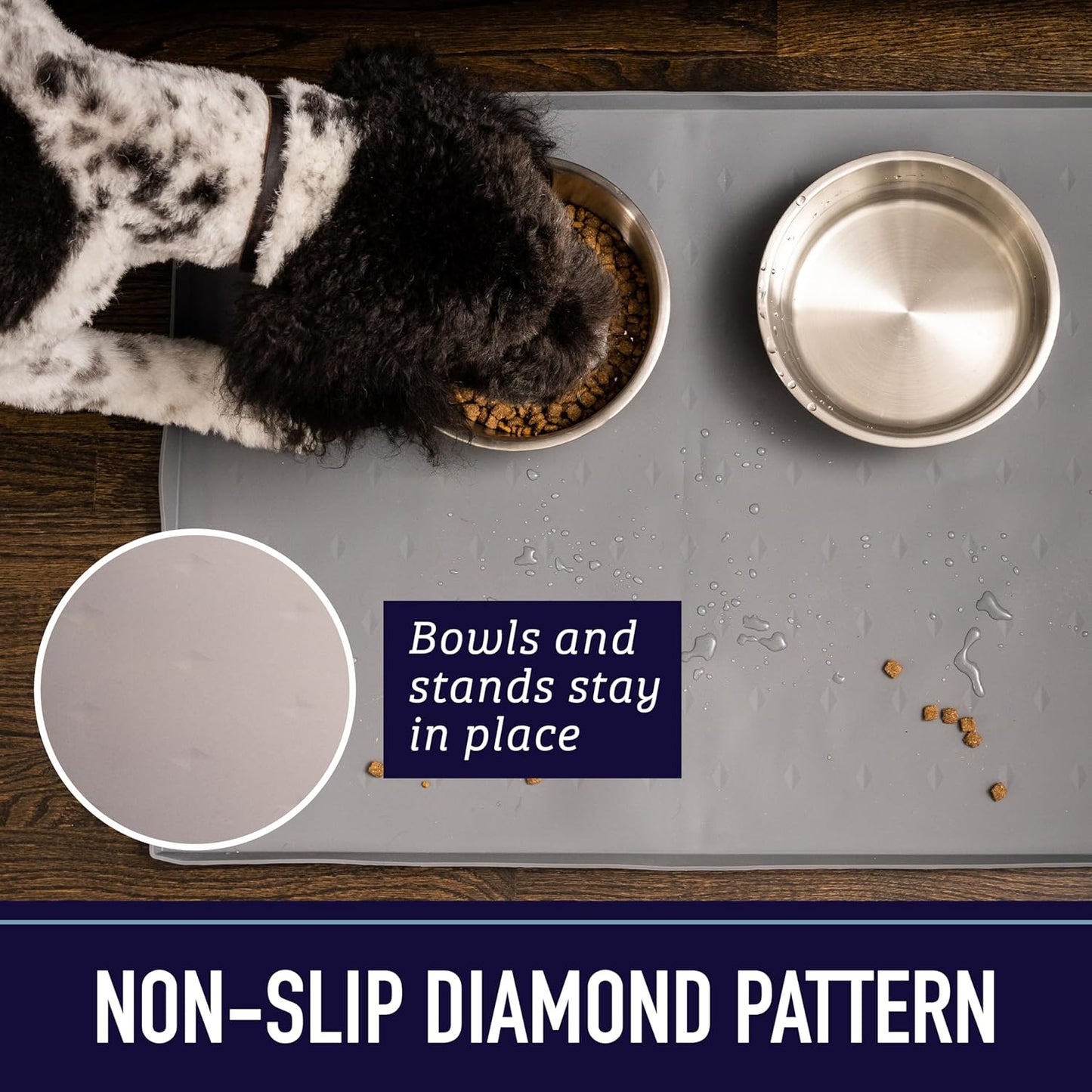 Leash Boss Dog Food Mat – Waterproof Silicone Pet Feeding Mat with Raised Edges for Dogs & Cats, Non-Slip Placemat for Food & Water Bowls, Spill-Proof Floor Protection, Easy to Clean(Beige,ML-20"x13")