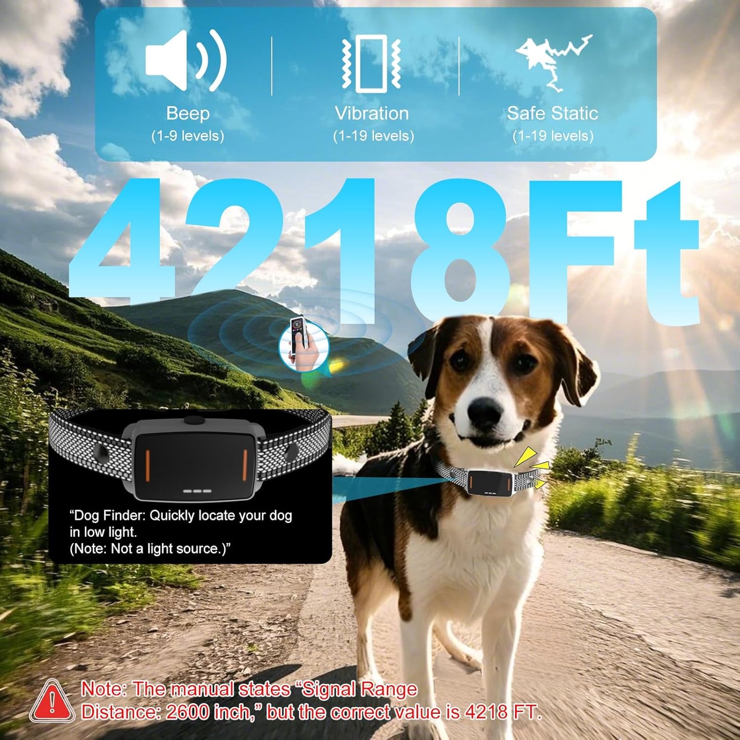 Dog Training Collar with Remote Control 4218 FT 3 Training Modes (Beep, Vibration, Safe Static) IPX7 Waterproof Rechargeable E-Collar for Small Medium Large Dogs 10-120lbs