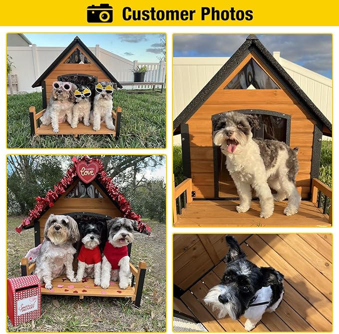 Outdoor Dog House, Waterproof Puppy Shelter Indoor Doghouse with Elevated Floor, Anti-Bite Design Dog Home for Small Medium Dogs with Porch