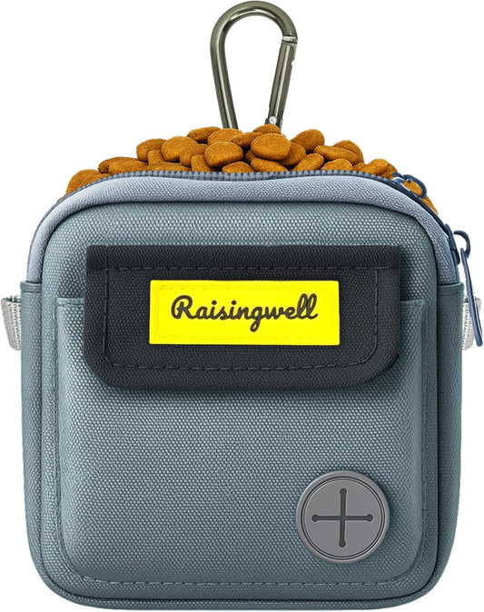 Dog Treat Pouch for Pet Walking and Training with Clicker Poop Bags and Three Bags Design Small Fanny Zipper Pack Holder for Puppy Snack Dispenser Kit for Leash and Outdoor Use (Gray)