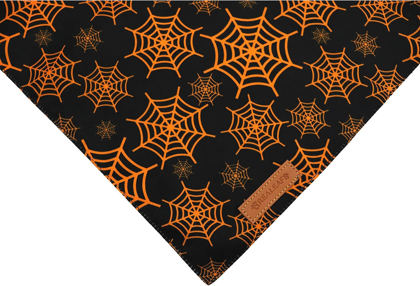 Realeaf Halloween Dog Bandanas 2 Pack, Pumpkin and Spider Web Bibs, Triangle Reversible Fall Pet Scarf, Premium Durable Fabric, Adjustable Fit (Small)