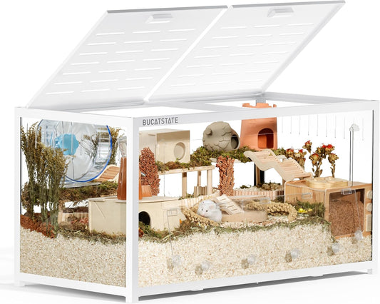 BUCATSTATE Hamster Cage 3.0: Metal Large Rat Cage Stackable with Top Access Easy Assemble 47L x 23.6W x 25.5H Inches Dwarf Syrian Hamster Tank for Gerbil Mouse (7.8 ft², White)