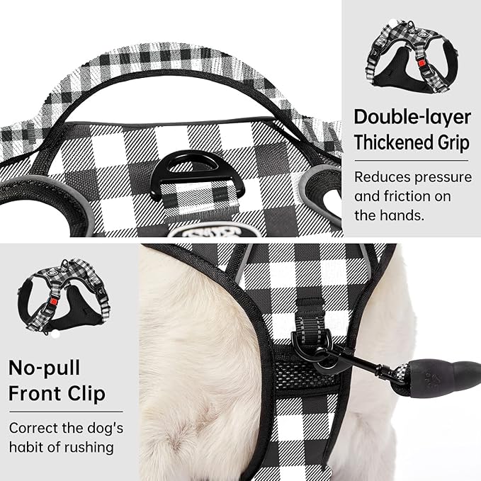 IVY&LANE No Pull Dog Harness with Leash Set, Reflective No Choke Pet Vest,Adjustable Oxford Dog Vest Harness with Easy Control Handle for Medium Lagre Dogs (Checkered Black,M)