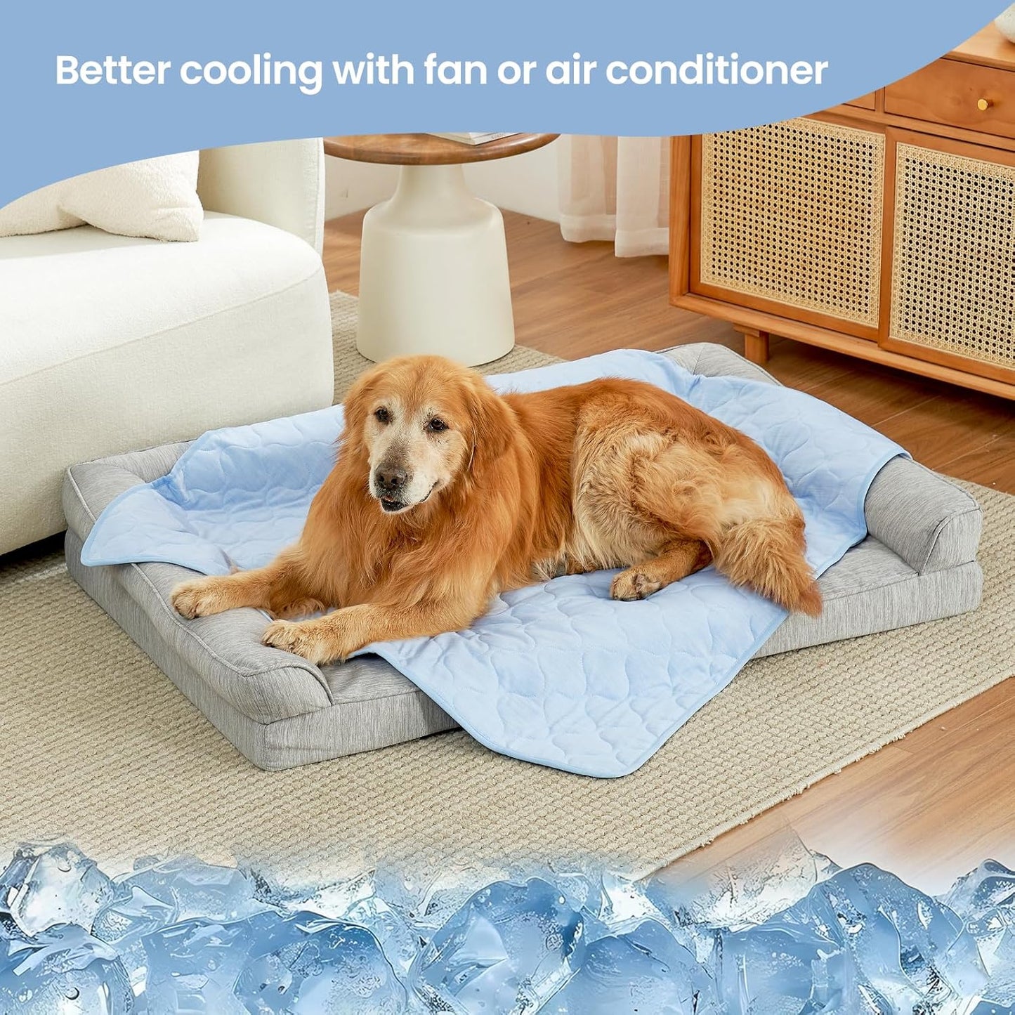 Cozy Bliss Leakproof Cooling Blanket for Medium Dogs – Q-Max>0.4, Durable & Washable Dog Cooling Mat for Hot Weather, Soft Pet Throw & Couch Protector for Dogs & Cats, 30x40 Inch, Heather Cool Blue