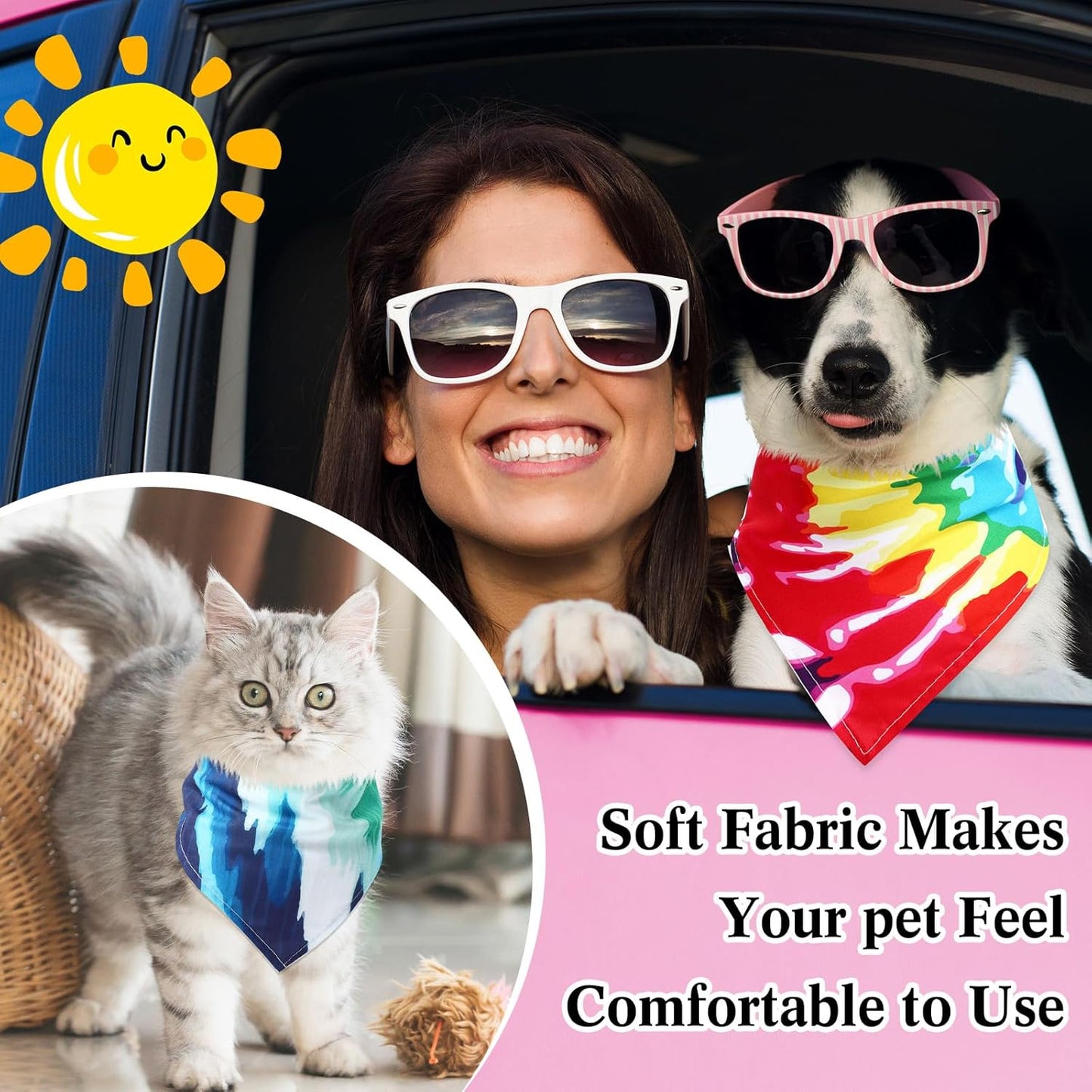 Reginary 72 Pack Tie Dye Dog Bandanas - Bulk Pet Scarf Bibs Triangle Kerchief Adjustable for Pet Grooming Costume Accessories